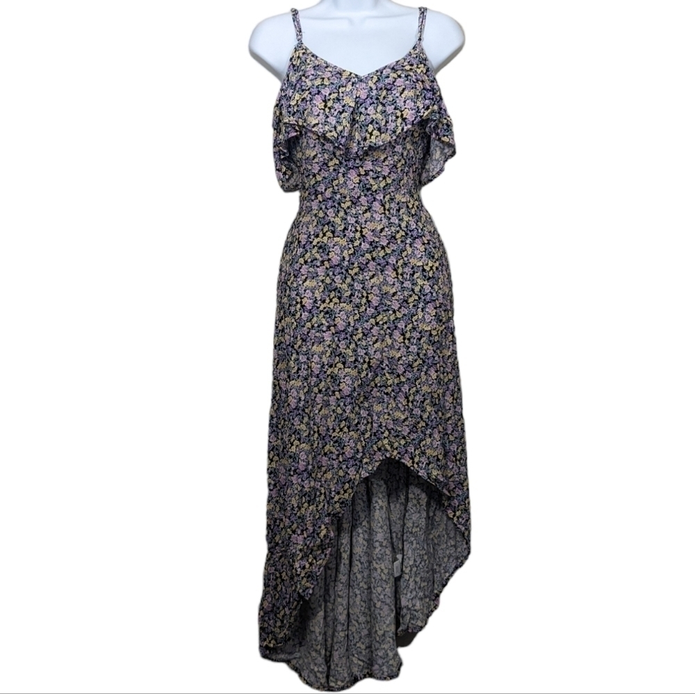 REWIND Purple Blue Aqua Sky Floral Off Shoulder High Low Unique Dress Summer - Picture 10 of 11